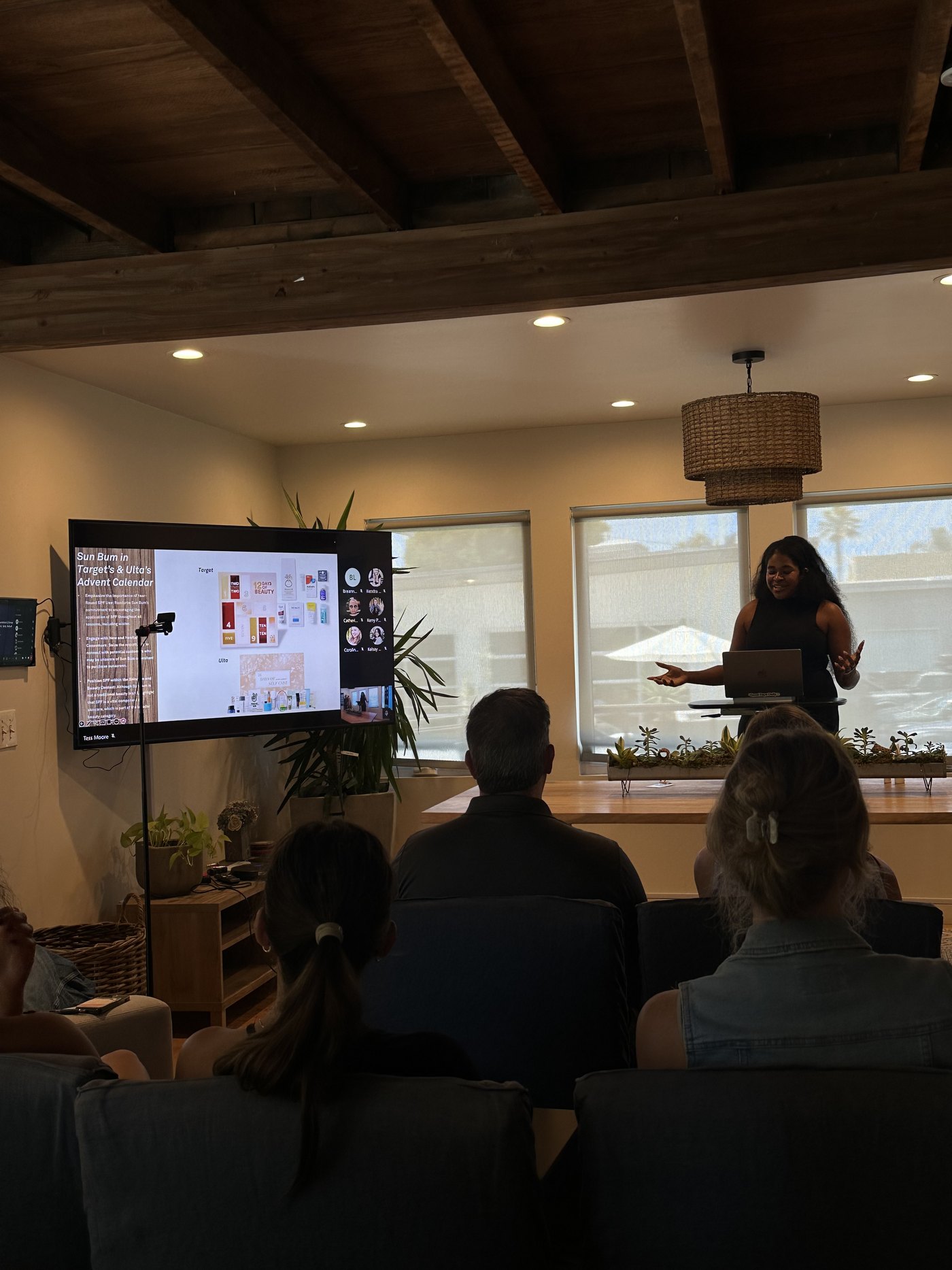 Naliyah Edwards presenting the Sun Bum campaign, with a slide on Target and Ulta advent calendars.